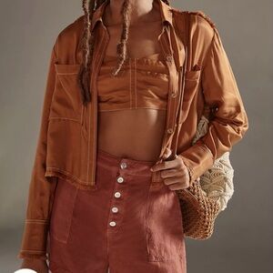 Anthropologie Rust Brown Cropped Button-Up with Matching Bandeau